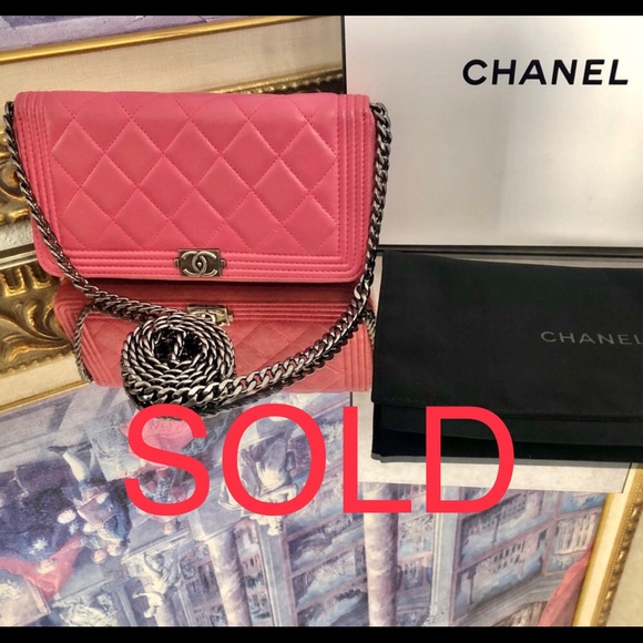CHANEL Handbags - Chanel Le Boy Bubblegum Pink Chained Wallet